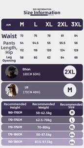 Detailed size chart for summer loose-fit ice fabric shorts featuring M to 3XL measurements