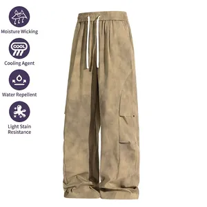 Men's sand brown tie-dye loose fit casual pants with moisture-wicking cooling fabric