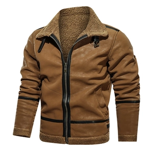 Giacca Aviatore da Uomo in Ecopelle Vintage Foderata in Sherpa Invernale Caldo Cappotto in Pile Marrone Caffè Casual Giacca con Cerniera