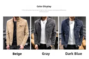 Detailed comparison of khaki, gray, and dark blue men's vintage washed cotton jackets