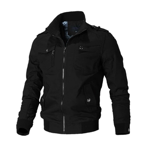 Men's Casual Military Cotton Jacket Stand Collar Multi Pocket Slim Fit Zipper Bomber Jacket Outerwear With Epaulettes
