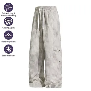 Water-repellent tie-dye wide-leg trousers with quick-dry fabric and elastic waist