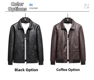 Detailed close-up of men's PU leather jackets in black and coffee with AL embroidery
