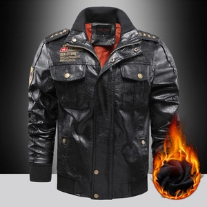 Detail of pilot jacket with thermal fleece lining and U.S. Army military patches