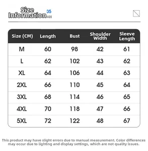 Size chart for men's PU leather jacket showing measurements from M up to 5XL size