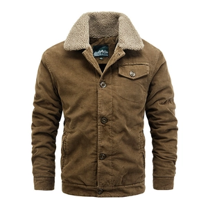 Men Vintage Corduroy Jacket Warm Fleece Lined Sherpa Collar Workwear Coat Single Breasted Casual Outerwear Plus Size
