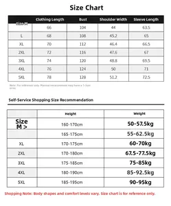 Detailed size chart for men PU leather jacket with measurements from M to 5XL sizing info