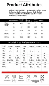 Detailed size chart for men's winter plaid shirt with fabric and care instructions