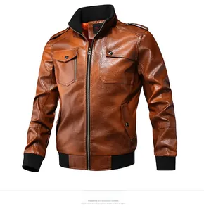 Detail view of brown motor jacket with ribbed stand collar and orange lining