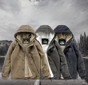 Winter workwear jackets in three colors with warm sherpa lining and drawstring hood