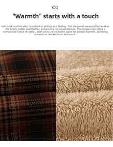Detail of warm winter plaid cotton shirt showing soft fleece lining and twill texture