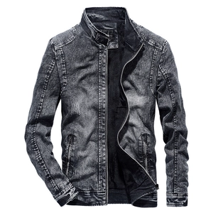 Veste en Jean Délavé Vintage pour Hommes Doublée Polaire Col Montant Coupe Slim Mélange de Coton Manteau d'Hiver Décontracté