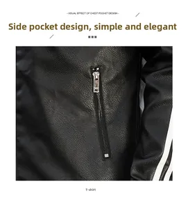 Detailansicht der Seitentasche mit Metallreißverschluss und weißen Streifen auf Lederjacke