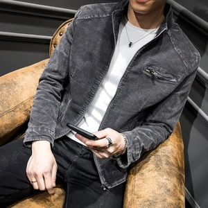 Men Retro Washed Cotton Jacket Stand Collar Slim Fit Long Sleeve Casual Outerwear With Zipper Decoration For Autumn Fashion