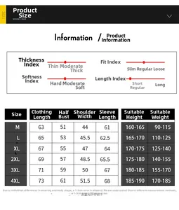 Guide des tailles détaillé pour veste en cuir PU homme avec mesures du M au 4XL