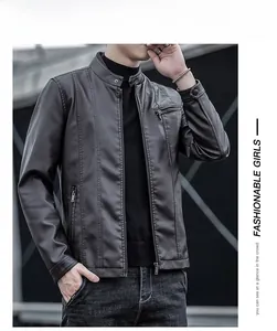Détail du blouson en cuir pour homme avec col montant et poches zippées coupe ajustée