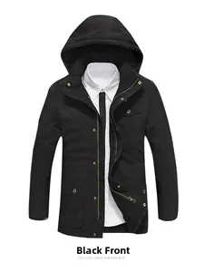 Detail of black hooded jacket with American Legend embroidery and cargo multi-pockets