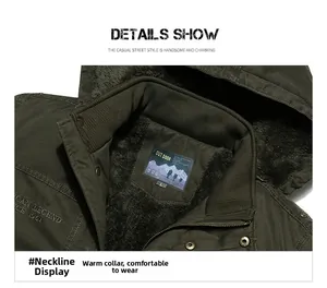 Detail of olive green hooded jacket featuring plush faux fur lining and embroidered logo