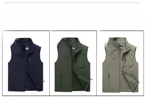 Gilet de pêche extérieur en bleu foncé, vert armée et kaki avec de nombreuses poches