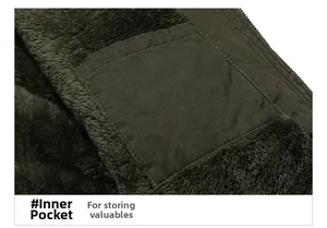 Close-up of deep green thermal fleece lining and hidden inner security pocket for men