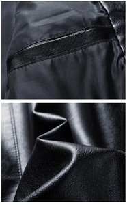 Detail view of smooth black leather texture and interior zip pocket lining