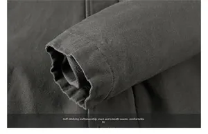 Close-up of durable cuffs with uniform stitching on men's winter heavy workwear jacket