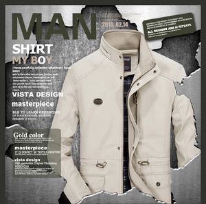 Detail of gold stand-collar jacket featuring metal zipper and utility flap pockets