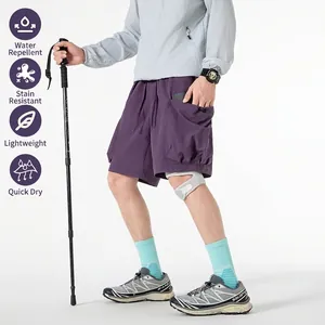 Men's purple quick-dry cargo shorts with elastic drawstring waist and tactical side pockets