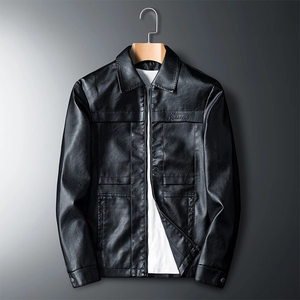 Mens PU Leather Biker Jacket Slim Fit Stand Collar Zipper Coat Casual Windproof Moto Outerwear For Men Fall Spring Clothing