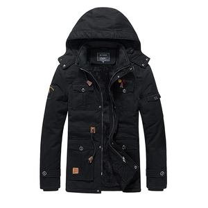 Veste d'hiver homme mi-longue à capuche avec doublure polaire et poches multiples