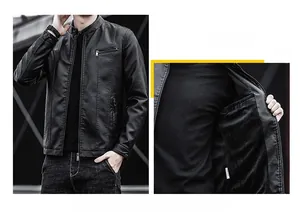 Détail d'une veste en cuir noir pour homme avec doublure thermique en polaire