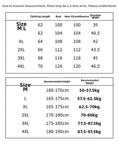 Size guide for men's padded vest featuring detailed measurements from M to 4XL