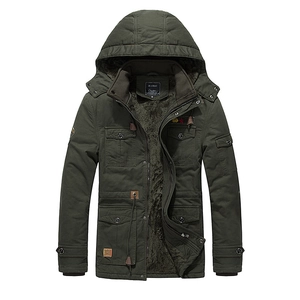 Parka d'hiver pour hommes avec capuche et doublure polaire chaude en vert armée