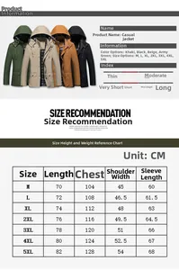 Tableau des tailles détaillé pour veste cargo à capuche homme avec mesures en CM