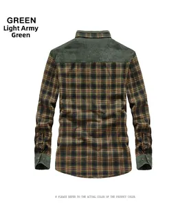 Rear view of men's fleece-lined flannel shirt with plaid back and solid shoulder patch