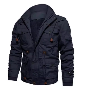 Men's navy hooded military jacket with four pockets and outdoor tactical design