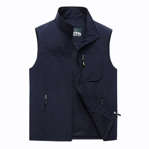 Gilet de loisirs extérieur pour hommes bleu marine avec poches et tissu imperméable