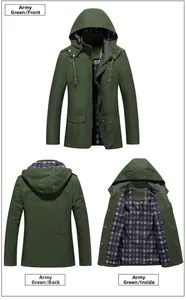 Veste à capuche vert armée avec poches à rabat et doublure à carreaux classique