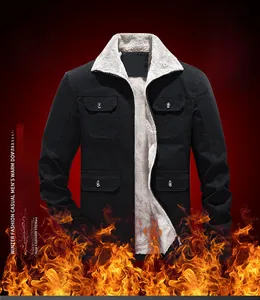 Detailed view of men's fleece-lined work jacket with four pockets and warm white lining