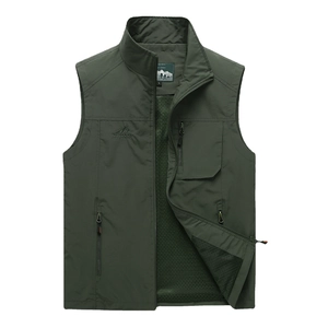 Gilet de pêche extérieur pour hommes vert militaire avec poches zippées pratiques