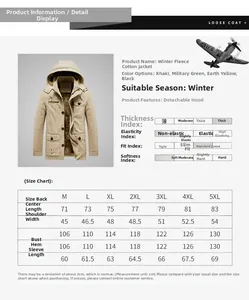 Tableau des tailles détaillé pour veste en coton polaire homme avec mesures M-5XL et infos