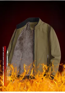 Close-up of winter fleece lining and ribbed collar on khaki casual work jacket