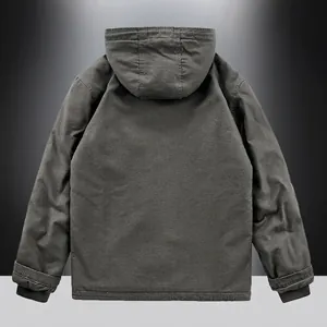Men's winter heavy cotton parka with thermal fleece lining and durable hooded canvas back
