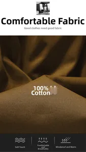 Close-up of 100% cotton fabric detail for men's winter jacket showing soft texture