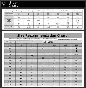 Detailed size chart for men's hooded jacket with measurements from M to 5XL size