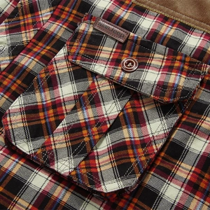Men's winter plaid flannel shirt with warm fleece lining and corduroy collar detail