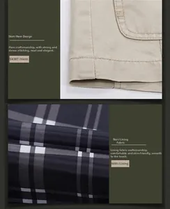 Macro detail of men's washed jacket hem with sturdy stitching and plaid cotton lining