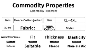 Detailed size chart and material specs for a thermal cotton jacket, 100% cotton material