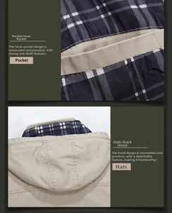 Detail of beige jacket featuring detachable hood and anti-theft inner pocket design