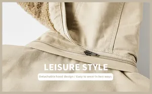 Détail d'une veste kaki avec capuche amovible et doublure sherpa chaude pour deux styles